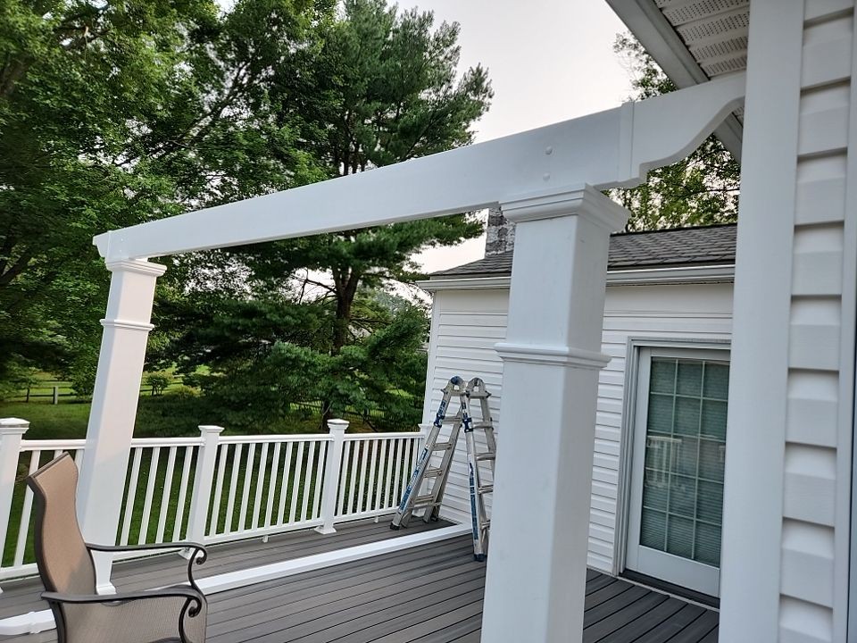JHL Pergolas — West Chester: jhl pergolas attached pergola vinyl pergola deck pergola white columns